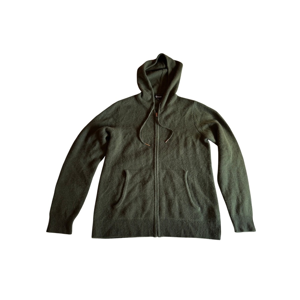 Quince Mens 100% Mongolian Cashmere Full Zip Hoodie Olive Green Sweater Size M